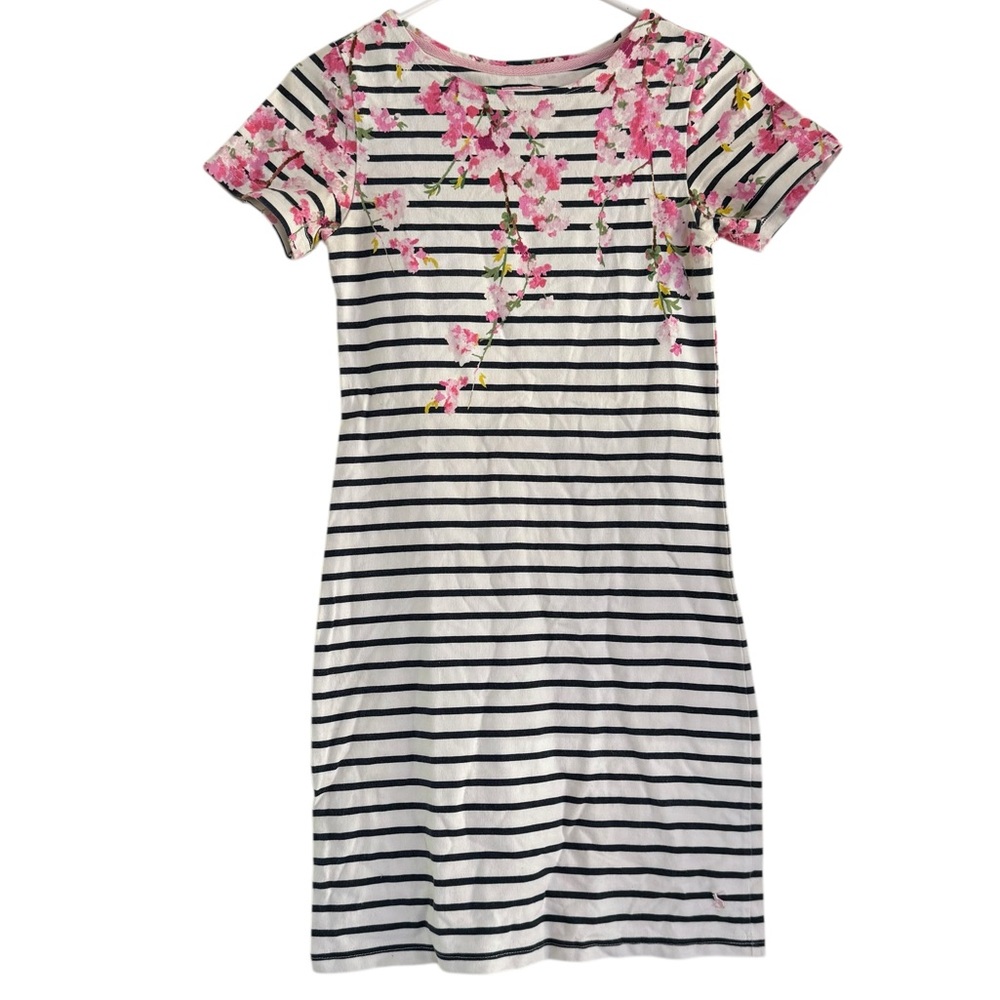 Joules Clothing Floral Print Womens Mini Striped T-Shirt Dress Size 2 - Picture 1 of 11